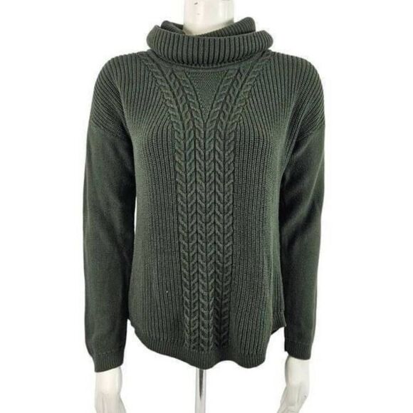 Banana Republic Women’s Medium Green Cowl Neck Cable Knit Sweater Cotton Blend - Picture 1 of 5